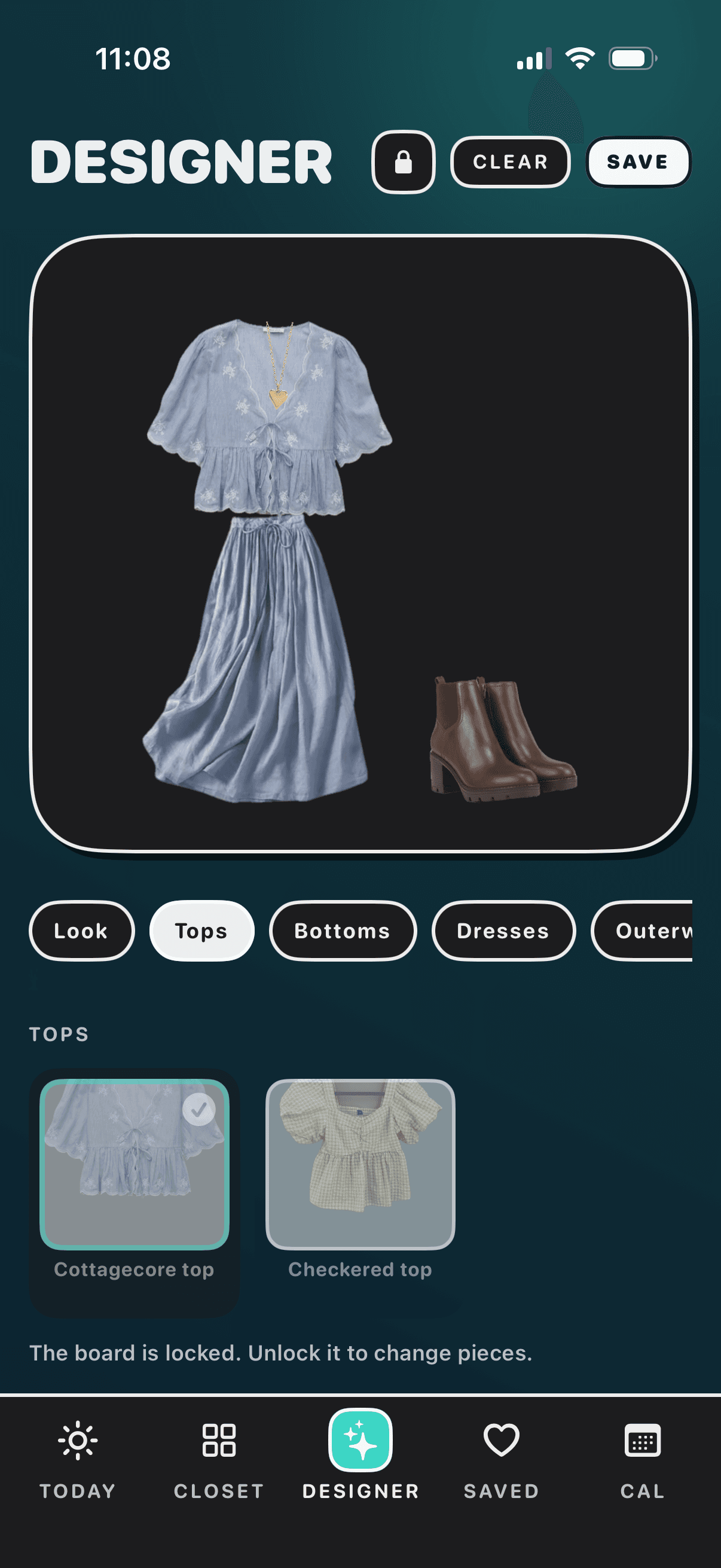 Closetcore Designer outfit composition screen.